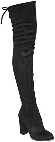 Women's Thigh High Boots Drawstring Inside Zip Block Heel Snug Fit Over The Knee, Color Black, Size:9