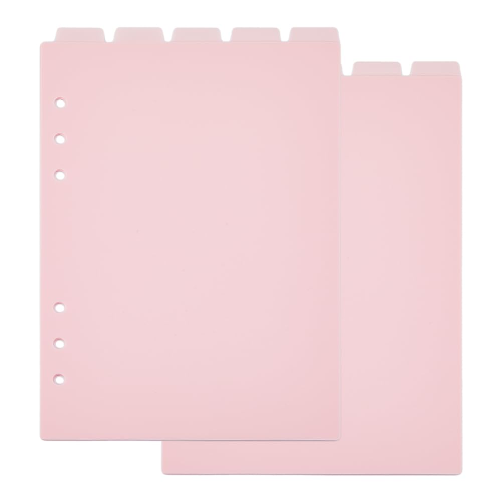 SUPERFINDINGS 10 Sheets Pink Binder Dividers A5 6 Holes Ring Index Page Frosted Plastic Discbound Notebook Index Divider Sheets Blank Top Dividers for Planner Notebook Loose Leaf Binders, 21.9x14.8cm