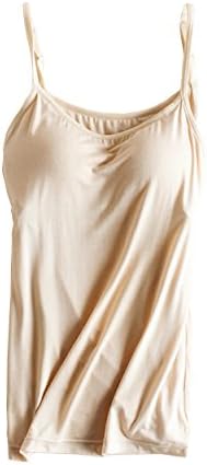 Foxexy Womens Sexy Modal Padded Active Spaghetti Straps Camisole Tanks Tops Beige US 10-12