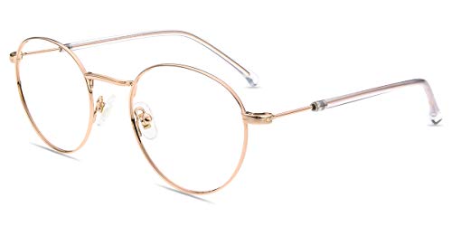 Firmoo Blue Light Blocking Glasses Women Men, Anti Eye Strain Anti Headache, Retro Round Metal Computer Glasses for Digital Devices, Metal Frame Eyeglasses (Rose Gold Frame) - Thumbnail 7