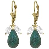 Galaxy Gold GG 14k Solid Gold Leverback Earrings with White Topaz & Emeralds