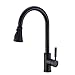 TUTEW Matte Black 3-Function Spray Kitchen Faucet with Drip-Free Design, 360 Degree Rotation, and Easy Pull-Down