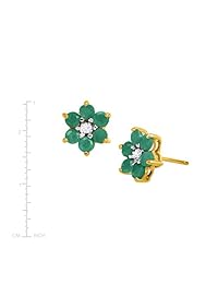 1 CT Natural Esmeralda Flor Stud aretes con diamantes en plata de ley chapados en oro de 18 K