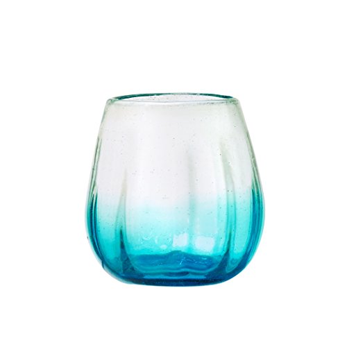 Amici Home, A7MCR061S4R Rosa Collection Stemless Wine Glass, Aqua, Recycled, Mexican Artisan Handmade Glassware, Set of 4, 16 Ounces - Thumbnail 2