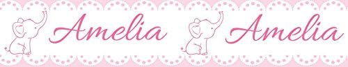 16 Feet - Personalized Wall Borders Nursery Decor - Elephant - Self Adhesive Wall Borders (Pink)
