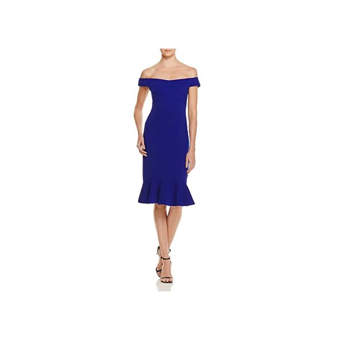 JS Collections Womens OffTheShoulder Flounce Cocktail Dress Blue 2