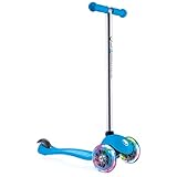 Globber 3 Wheel Kick Scooter with Patented Steering Lock and Optional LED Light Up Wheels (Blue/Chrome LED Wheels)