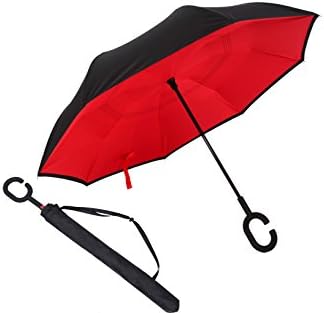Creative Inverted Umbrella, Double Layer Windproof Anti-UV Sun and Rain Umbrellas with Hands Free Handle, Perfect Business, Birthday, Christmas Gifts (Red)