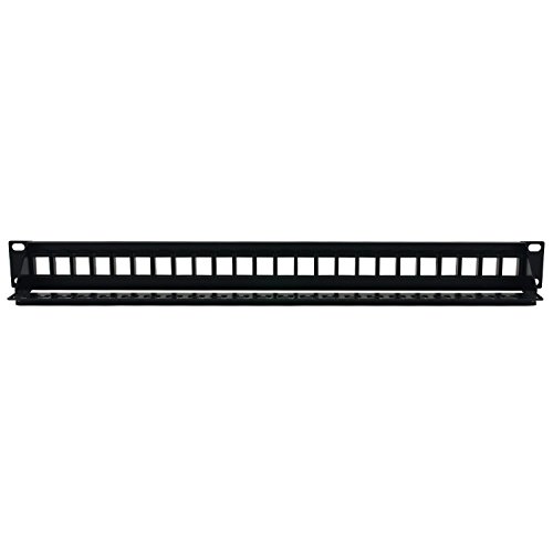 LINKOMM 1U 19" 24-Port RJ45 Blank Keystone Jack Patch Panel with Rear Cable Management for Ethernet Cabling, Black