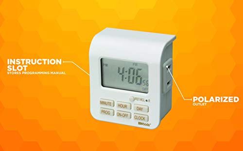 Southwire Woods 7-Day Indoor Digital Timer - Dual Outlets - Energy-Saving Digital Timer - LED Compatible - Easy-to-Use Electrical Devices Timer - White