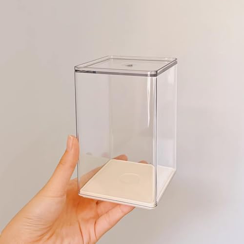 Clear Acrylic Display Case Stand with Solid Base, Rectangular Dustproof Display Cabinet for Collectibles Memorabilia Figurines (3.1×3.1×5.1 Inches)