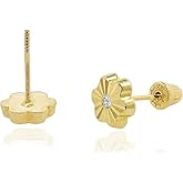14K Real Yellow Gold Diamond Cut Stud Earrings for Women & Mom - Hypoallergenic for Sensitive Ears for Christmas Gifts