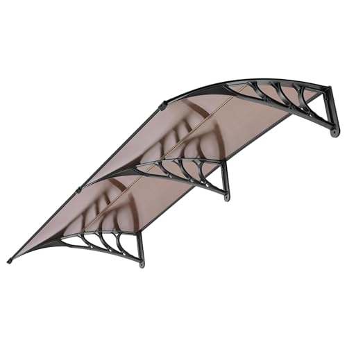 VIVOHOME Outdoor Canopy 100 x 200 cm for Doors and Windows Brown Polycarbonate Awning with Black Brackets Protective Roof for Entrance and Garden