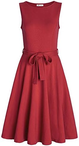 Pintage Women's Boat Neck Sleeveless A Line Dress with Belt