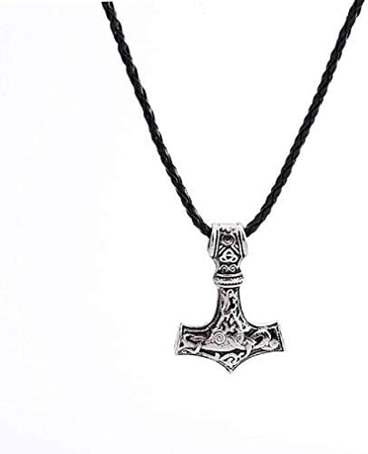Noopvan Hammer of Thor Mjolnir Pendant Necklace Nordic Scandinavian Viking Hammer (Silver)