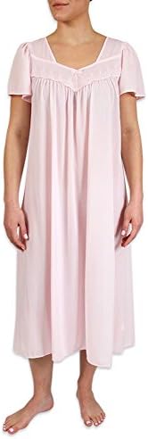 Heavenly Bodies Tricot Nightgown, Long Sleep Dress With Comfortable Lightweight Fabric Pink Large