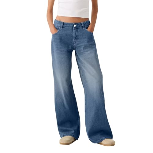 Wide Leg Jeans for Women,Womens Baggy Jeans Wide Leg High Waisted Ladies Straight Tube Loose Fit Denim Pants