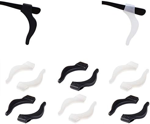 Ear Hooks Adjustable Eyewear Retainer for Glasses, Silicone Antislip Ear Temple Tips Eyeglass Accessories, Value Pack of 6, Black & Clear