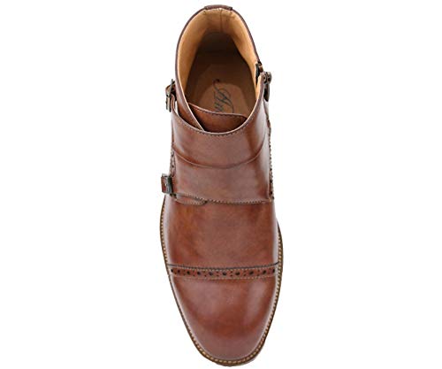 Amali Mens Dress Shoe Double Monk Strap Cap Toe Demi Boot with Inside Zipper, Style Caper Cognac - Thumbnail 2