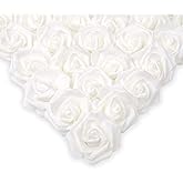 IPOPU 100 Pcs Artificial Rose Flower Heads Real Looking White Foam Fake Roses for DIY Wedding Baby Shower Centerpieces Arrangements Party Tables Home Decorations (White 1, Stemless)