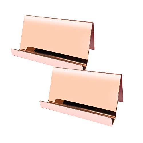 YZNlife Stainless Steel Business Card Holder Desktop Cards Display Business Card Stand Rack for Office Organizer,2 Pack (Rose Gold) - Thumbnail 2