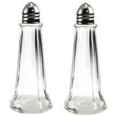 1 oz. (Ounce) Classic Tower Style Salt &amp; Pepper Shaker, Restaurant Shakers, Chrome Top, Glass Body - Set of 2