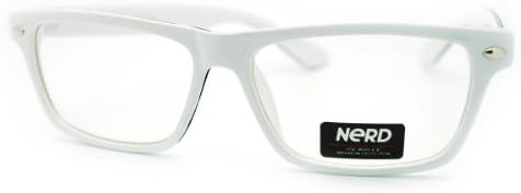 Trendy Narrow Rectangular Clear Lens Eye Glasses with Colored Edge Trim - White