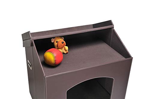PAWLAND Collapsible Leather Pet Haven Indoor Cat Dog House for Small Dogs,Cats, Folding Dog House with Toys Storage and Bed,Roof Opens, Brown - Thumbnail 2