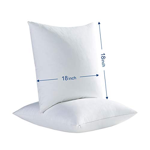 Accuratex White Feather Down Pillows (Set of 2) - 18x18 inch Square Sofa and Couch Cushion, Feather Throw Pillow with 100% Cotton Removable Zipped Cover - Thumbnail 2