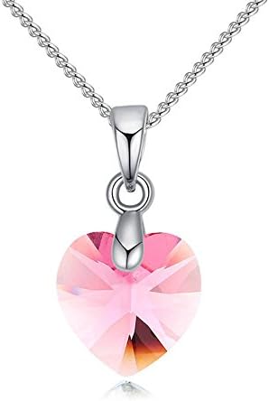 Gorgeous Jewelry Light Rose Red Crystal Little Sweet Heart Shape Pendant 18K Silver Necklace Girls Gift
