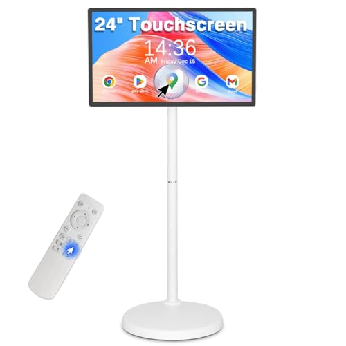 24 Inch Rolling Smart TV with 1080P Touch Screen | Android 13 OS | MTK 8-core CPU | 6G+128G Storage | Built-in 13MP Camera | Remote Voice Control | Full Rotation Portable TV on Wheels