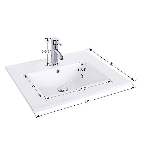 U-Eway White Bathroom Vanity Sink Mirror Rechtangle Ceramic Sink Drop In With Overflow 24"Lx20"D Eco-friendly Wood White, With Chrome Faucet And Pop Up Drain Combo - Thumbnail 4