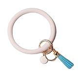L&N Rainbery Wristlet Bangle Keychain Round Keyring for Women Girls (Tassel Beige-2)