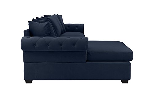 Modern Large Tufted Velvet Sectional Sofa, Scroll Arm L-Shape Couch (Navy Blue)