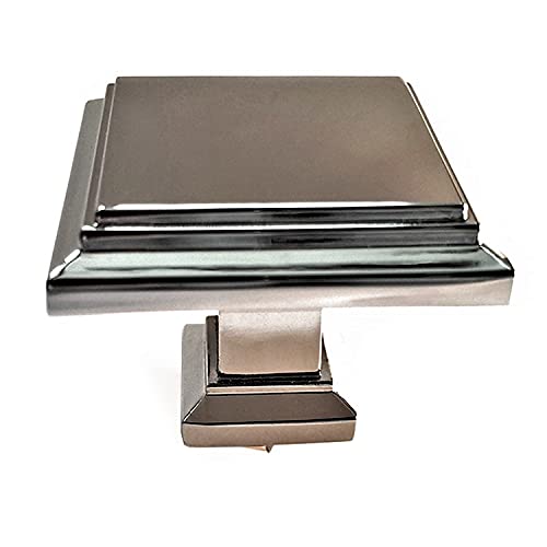 French Furniture Fittings Set of 6 Polished Chrome Art Deco Square Kitchen Cabinet Knobs, Cupboard Handles for Drawers and Doors, Bedroom Furniture, 32mm Shiny Silver