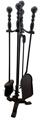 VODA 5 Pieces Tool Sets Fireside Fireplace Fire Tools Brush, Shovel, Tong and Fireplace Poker 25 Inches/63.5cm(Gold Top)