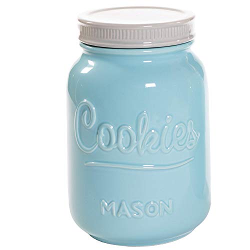 Mason Cookie Jar With Lid - Large Airtight Ceramic Kitchen Canister - Vintage Farmhouse Storage Jars with Lids - Rustic Decorative Air Tight Container For Cookies, Cracker, and Other Snacks (Blue)