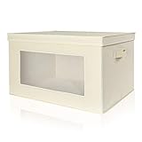 Lifewit Large Capacity Christmas Ornament Storage Box with Clear Vision Window, Durable Storage Bins Organizer with Lids for Kid's Toys, Clothes, Nursery, 21.6 x 15.8 x 11.8 Inch, Beige