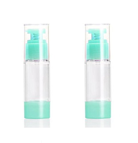 2PCS Green Airless Pump Bottles-Empty Refillable Plastic Bayonet Cream Lotion Toner Cosmetic Toiletries Liquid Storage Containers Jar Pots (30ml)
