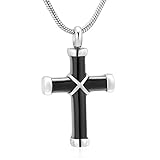 316l Stainless Steel Cremation Necklace Classic Cross Urn Pendant Memorial Jewelry for Ashes (black)