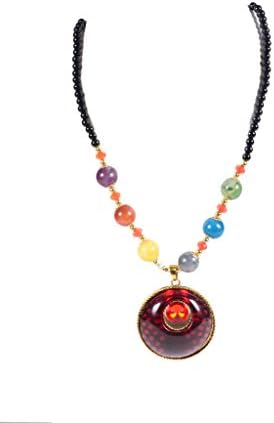 Taashya Womens necklace Vintage Red Glas round pendend with multicolour beads necklace, Alloy Metal Fashion Jewellery