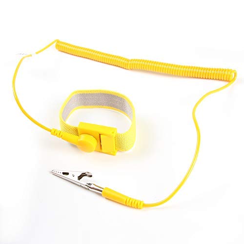 FEITA ESD Wrist Strap Band Anti Static Wrist Strap with 8 feet Detachable Extra Long Coiled Cord - Anti-Static Wristband with Alligator Clip - Yellow - 1 Pc