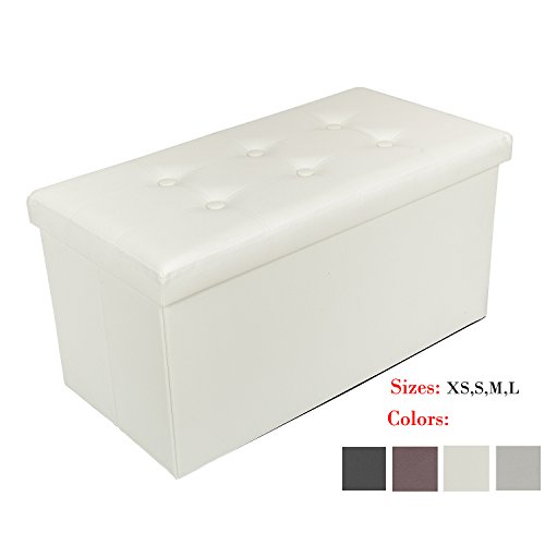 Bonnlo Leather Folding Organizer Seat Storage Ottoman Bench, Footrest Stool Coffee Table Cube Po ...