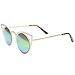 zeroUV Womens Fashion Round Metal Cut-Out Flash Mirror Lens Cat Eye Sunglasses (Gold/Pink Green Mirror)