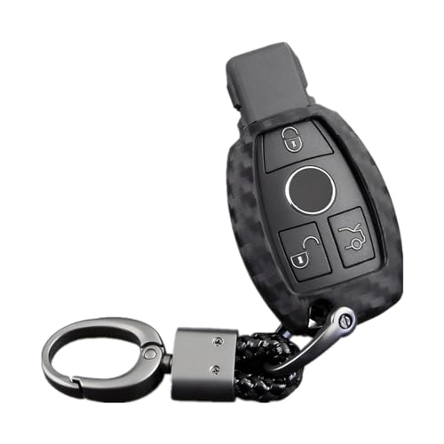 M.JVisun TPU Soft Silicone Skin Case Cover for Mercedes-Benz A C E S Class GLK CLA GLA GLC GLE CLS SLK AMG E260l C200l Car Remote Key With Keychain (Black - Weave Keychain)