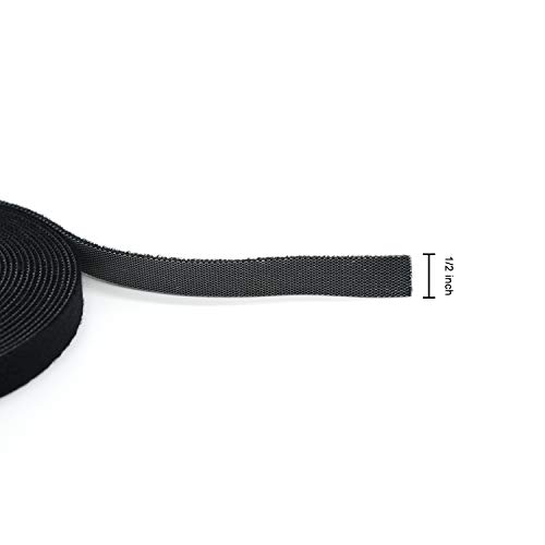 Patu Reusable Multi-Purpose Fastening Tape Cable Ties - 2 Rolls 5 Yards x 0.5 Inch Width Hook and Loop Cord Management Wire Organizer Straps, Black - Thumbnail 4