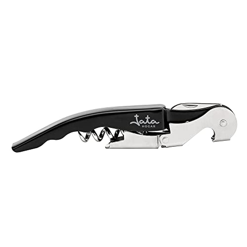 HVIN2202 - Abridor de Vino, Sacacorchos de Palanca con doble impulso articulado, Incluye navaja cortacápsulas y abridor de tapones, De acero inoxidable, ABS