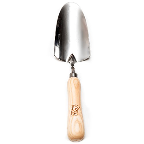 Cate's Garden Garden Trowel Hand Tool Premium Hand Trowel for Digging and Planting - Heavy Duty Stainless Steel, Smooth Vintage Style Natural Ash Wood Handle and Leather Strap - Thumbnail 2