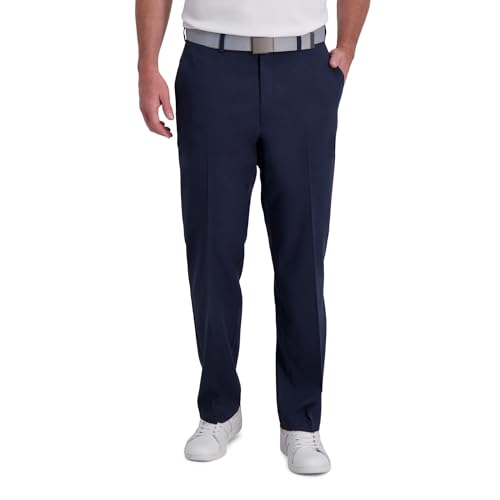 Haggar Pantalones de Ocio Cool Right Performance Flex Stria Classic Fit Flat Front Pant Gris 34W x 34L