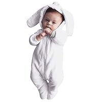 Lookvv Baby Boys Girls Easter Bunny Hooded Romper Cartoon 3D Rabbit Long Sleeve Bodysuit 3-6 Months White